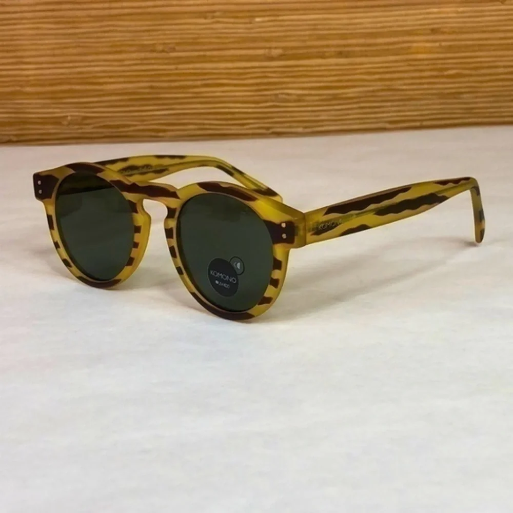 KOMONO Clement Safari Sunglasses NEW round yellow brown zebra print